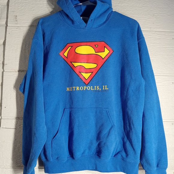 Vintage 90s Superman Metropolis, Illinois 1998 Hoodie Sweatshirt - Picture 1 of 5